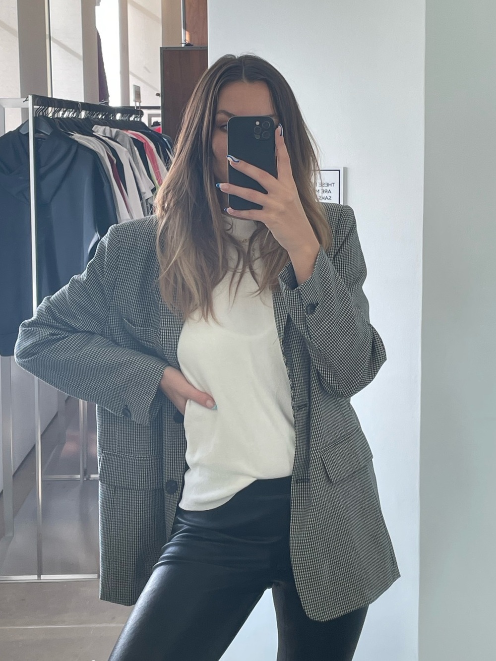 ASTR gingham black and white oversized blazer